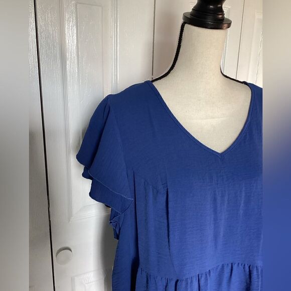 Spin - Women’s Blue V-Neck Baby Doll Tunic - 2X - Picture 4 of 8